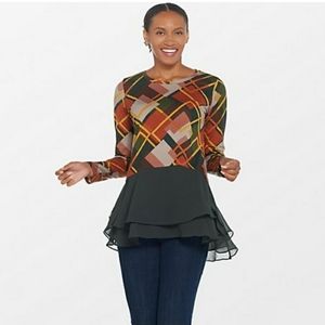 LOGO by Lori Goldstein Cotton Modal Top w/ Chiffon
